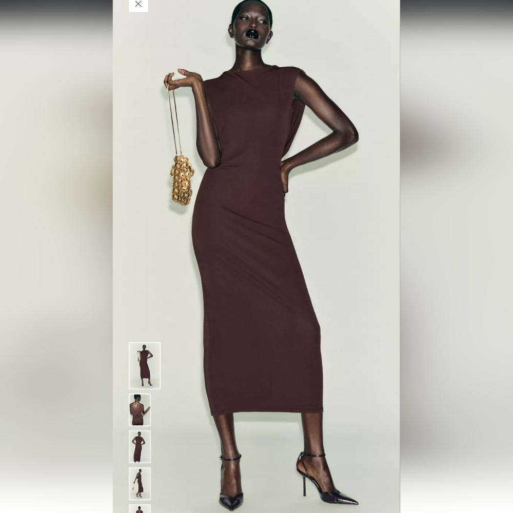 Zara Dark Brown Midi Dress